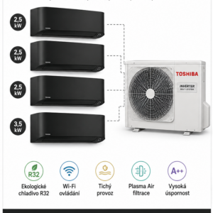 Toshiba SHORAI CURVE černá 4+1 – 8,0 kW + 2,5 kW + 2,5 kW + 2,5 kW + 3,5 kW Toshiba SHORAI CURVE černá 4+1 – 8,0 kW + 2,5 kW + 2,5 kW + 2,5 kW + 3,5 kW