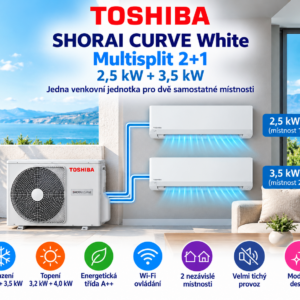 Toshiba SHORAI CURVE White – multisplit klimatizace 2+1, 2,5 kW + 3,5 kW
