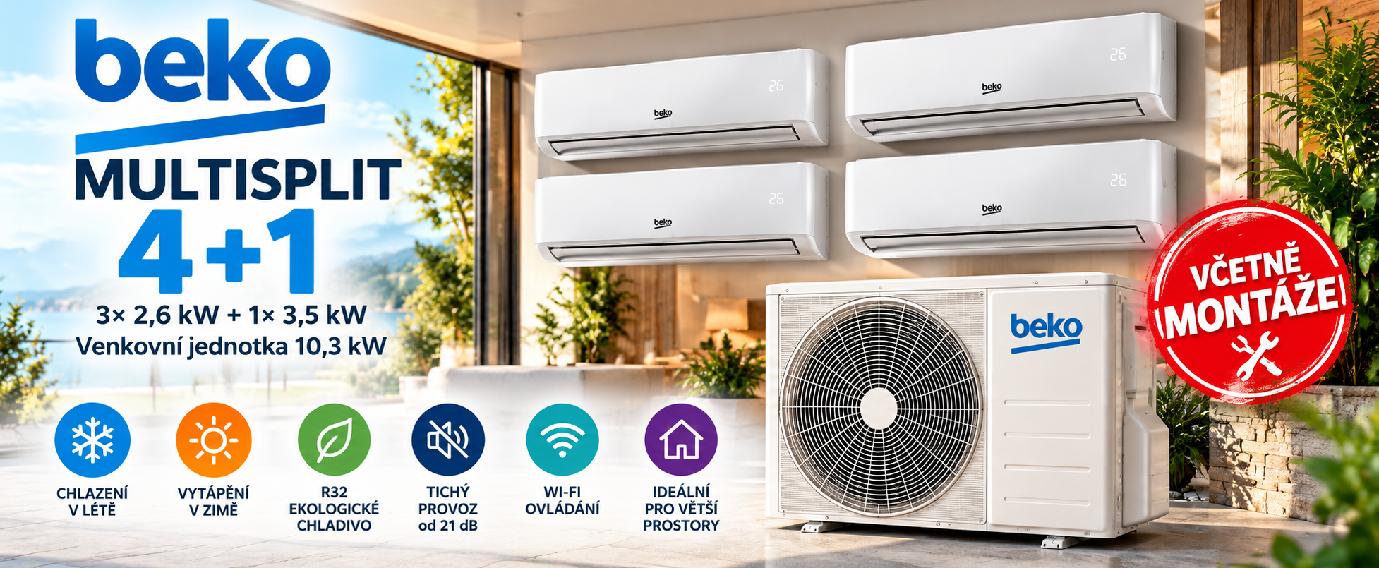 Klimatizace Beko multisplit 4+1 pro účinné chlazení čtyř místností