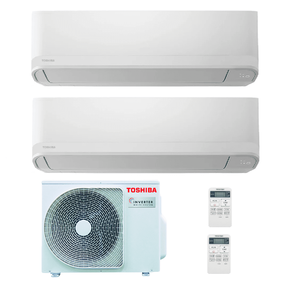 Multisplit klimatizace Toshiba SEIYA New – sestava 2+1 s venkovní jednotkou 4 kW a vnitřními jednotkami 3,3 kW + 2,5 kW typu multisplit